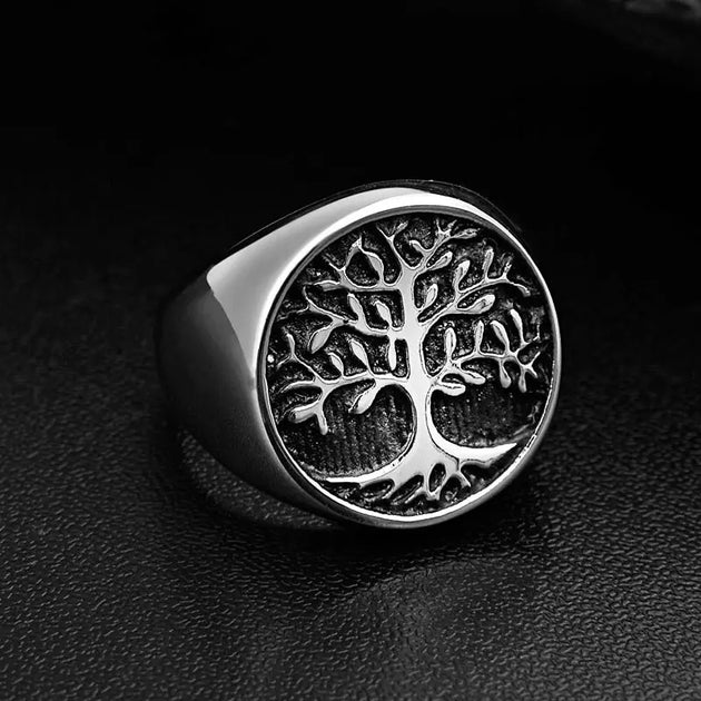 Bague chevalière arbre de vie noire