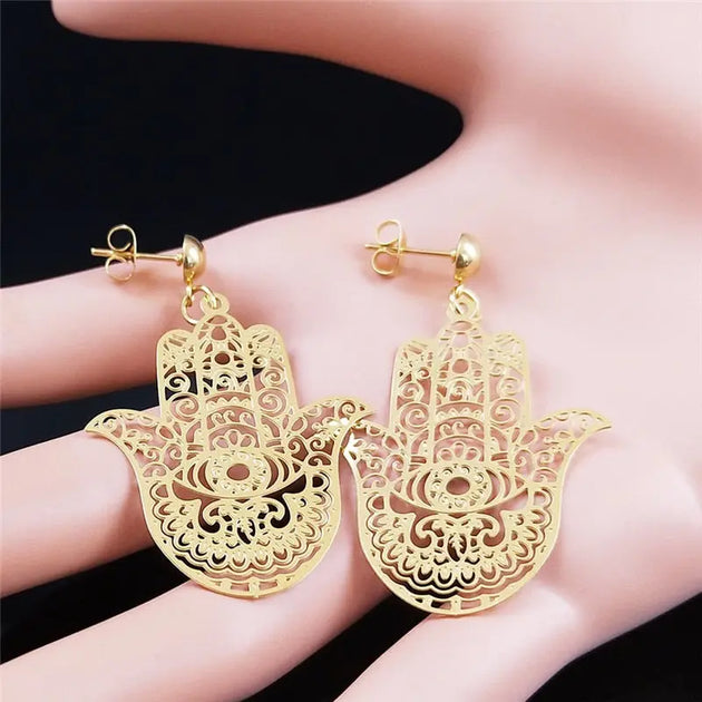 Boucle D'oreille Main Fatma Boucles D'oeilles Main De Fatma En Acie Inoxydable Boucle D'oreille Fatma Femme