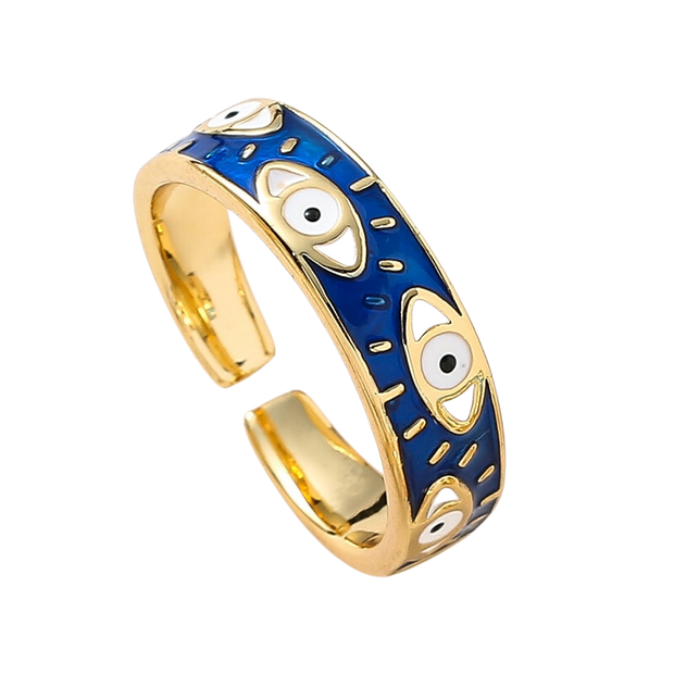 bague mauvais oeil bleu marine et doré