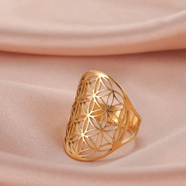 Bague fleur de vie dorée Bijoux Musulmans bagues Bijoux Musulmans