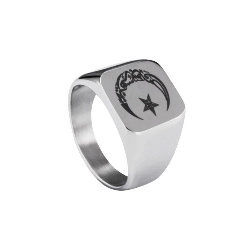 Bague croissant de lune étoile argentée Bijoux Musulmans