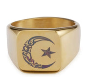 Bague lune étoile dorée Bijoux Musulmans bagues Bijoux Musulmans