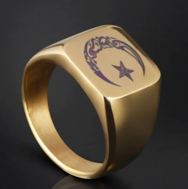 Bague lune étoile dorée Bijoux Musulmans bagues Bijoux Musulmans