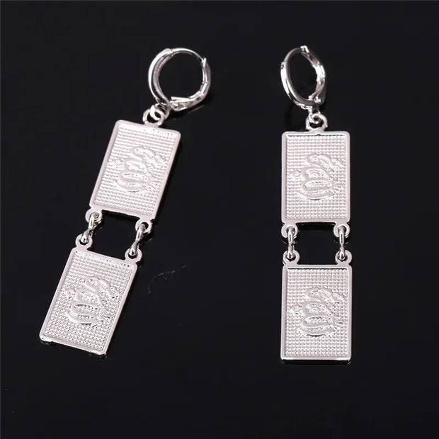 Boucles d'oreilles Allah carrée argentée Bijoux Musulmans boucles d'oreilles Bijoux Musulmans