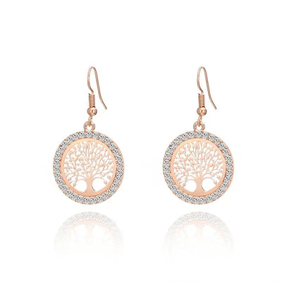 Boucles d'oreilles arbre de vie rose dorée Bijoux Musulmans boucles d'oreilles Bijoux Musulmans