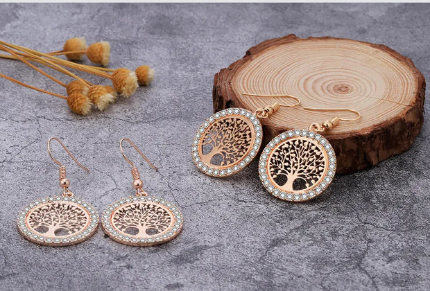 Boucles d'oreilles arbre de vie rose dorée Bijoux Musulmans boucles d'oreilles Bijoux Musulmans