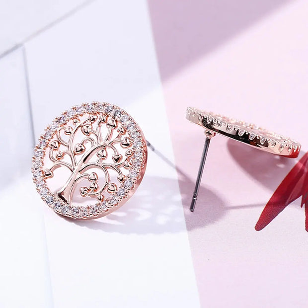 Boucles d'oreilles clou arbre de vie rose dorée Bijoux Musulmans boucles d'oreilles Bijoux Musulmans