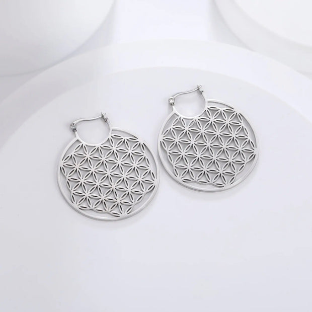 Boucles d'oreilles fleur de vie argentée Bijoux Musulmans boucles d'oreilles Bijoux Musulmans