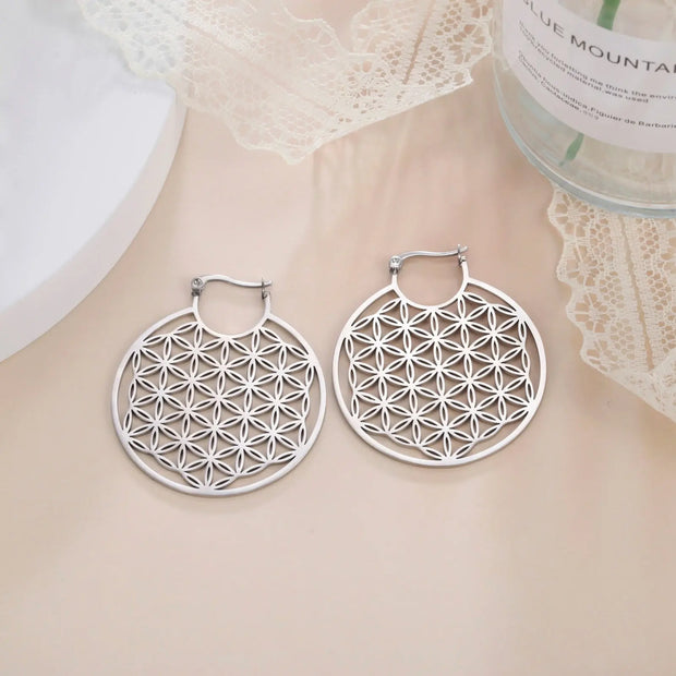 Boucles d'oreilles fleur de vie argentée Bijoux Musulmans boucles d'oreilles Bijoux Musulmans