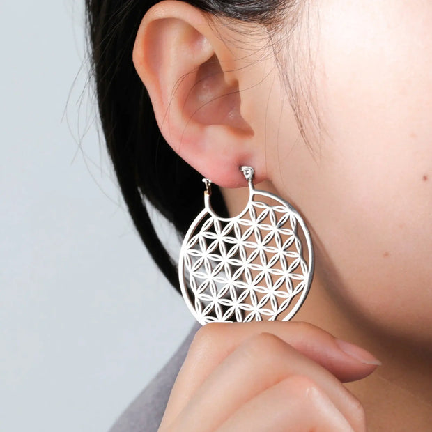 Boucles d'oreilles fleur de vie argentée Bijoux Musulmans boucles d'oreilles Bijoux Musulmans