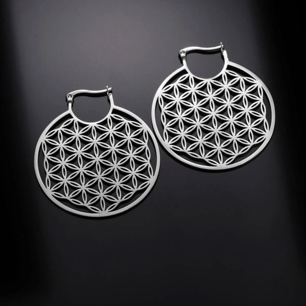 Boucles d'oreilles fleur de vie argentée Bijoux Musulmans boucles d'oreilles Bijoux Musulmans
