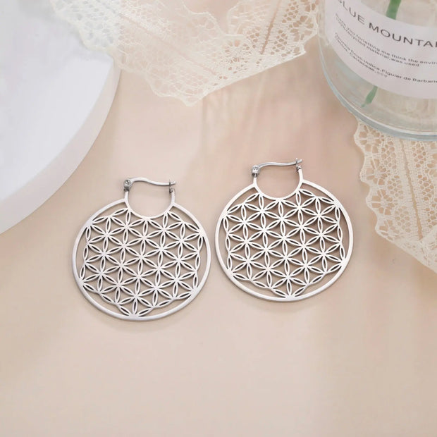Boucles d'oreilles fleur de vie argentée Bijoux Musulmans boucles d'oreilles Bijoux Musulmans