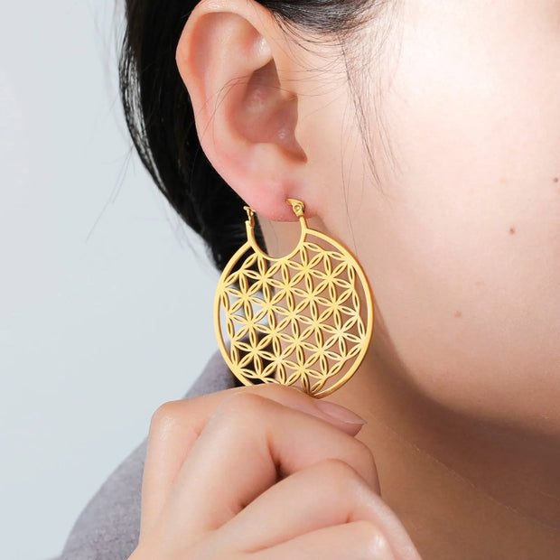 Boucles d'oreilles fleur de vie dorée Bijoux Musulmans boucles d'oreilles Bijoux Musulmans