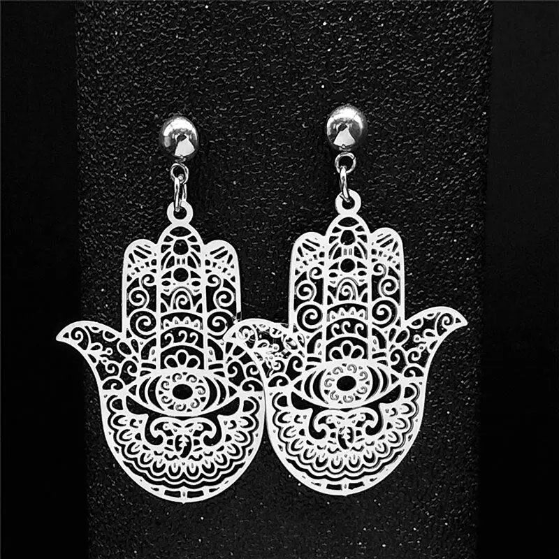 Boucles D'oreilles Main De Fatma (Hamsa) En Argent 925 - Modèle K74F - Neuf Sans Emballage - Fabriqué En France